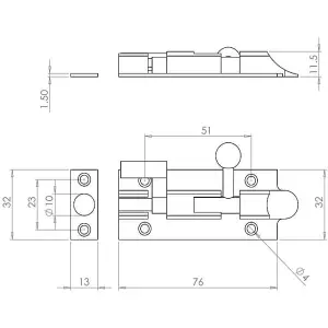 AFIT Polished Brass Bell Pattern Necked Barrel Bolt 75 x 32mm