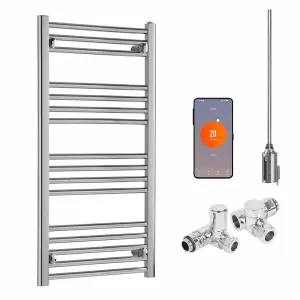 Bray Wifi Dual Fuel Heated Towel Rail With Thermostat, Timer, Straight, Chrome - W500 x H1000 mm