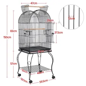 Yaheetech Black Open Top Metal Bird Cage Rolling Parrot Cage w/ Stand