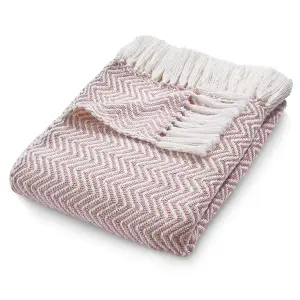 Woven Indoor Outdoor Washable Herringbone Cuddly Throw Rose - 130cm x 180cm