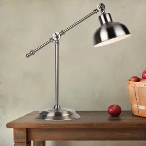 First Choice Lighting Set of 2 Satin Nickel Lever Arm Table Lamps