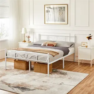 Metal Bed Frame with Headboard/Under-Bed Storage White / Double (4'6)