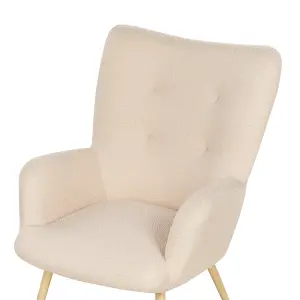 Wingback Chair VEJLE with Footstool Boucle Beige