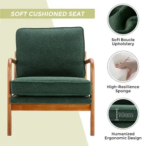 Accent Chair Mid-Century Modern Chair Armchair with Solid Wood Frame for Living Room, Bedroom, Belcony (1, Emerald)