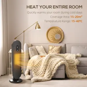 HOMCOM Ceramic Space Heater Tower Heater With 45 Degree Oscillation, Black