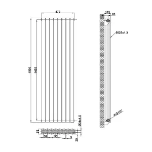 Kensington Grey Double Vertical Radiator - 1500x472mm