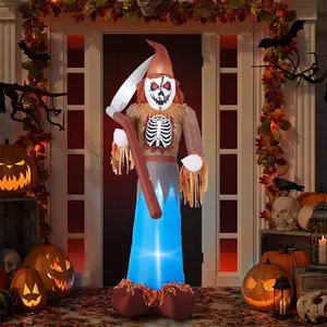 10ft Halloween Inflatables Outdoor Decorations, Scarecrow Death with scythe with Build-In LED for Yard Party Holiday