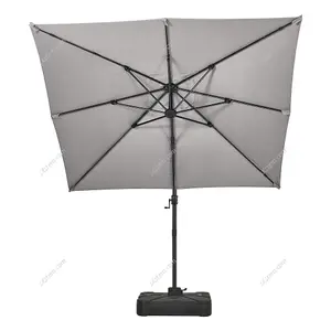 2.5M Light Grey Rotatable Crank Tilt Garden Roman Umbrella Cantilever Parasol with Cross Base