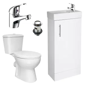 Bubly Bathrooms™ 400mm Vanity Unit and Close Coupled Square WC Dual Flush Toilet Chrome Tap & Waste Set