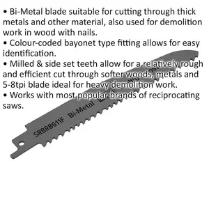 5 Pack of 150mm Bi-Metal Reciprocating Saw Blades for Heavy-Duty Cutting