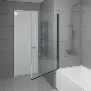 SunDaze 6mm Toughened Safety Glass Straight Pivot Shower Bath Screen - 1400x800mm Black