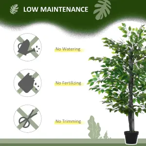 Outsunny 145cm Artificial Banyan Plant Faux Decor Tree w/ Pot Indoor Outdoor