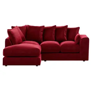 Brooklyn Plush Velvet 3 to 4 Seater L Shaped Corner Sofa Red Left Hand Facing