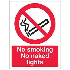 No Smoking No Naked Lights Warning Sign Adhesive Vinyl 200x300mm (x3)