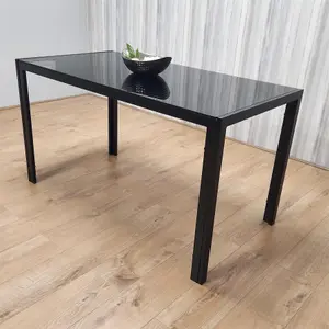 Dining Table Black Glass Kitchen Place for 4 Seats, Dining Table Only (Black H 75 x L 120 x W 70 cm)