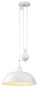 Luminosa Century 1 Light Rise & Fall Dome Ceiling Pendant White, E27