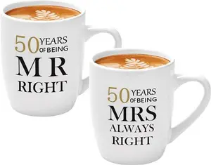 Joymaking 50th Golden Wedding Gifts For Couple Parents Grandparents, 12Oz Ceramic Coffee Cup Gifts 50th Anniversary For Parents Friends, Coffee Mugs