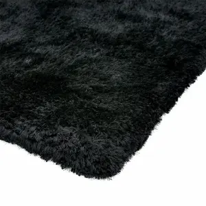 Black Handmade , Luxurious , Modern , Plain , Shaggy , Sparkle Easy to Clean Rug for Living Room, Bedroom - 140cm X 200cm