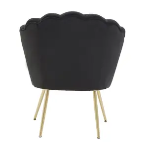 Interiors by Premier Black Velvet Scalloped Armchair, Supportive Armrest lounge chair, Easy to Clean Velvet Accent Chair