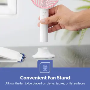 GEEPAS Hand Held Fan, Portable & Foldable, Type C Rechargeable with 3 Speeds, Battery Operated , Pink