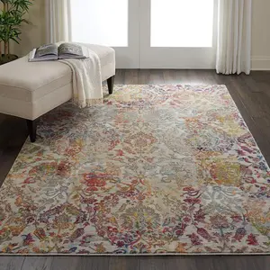 Traditional Ivory Orange Floral Design Rug for Livingroom, Dining room, Bedroom - 122cm (Circle) (4ft. )