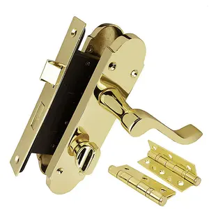 Z77 Scrolled Bathroom Door Handle Set, Brass, 63mm Sashlock, 3" Hinge - Handlestore