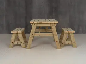 Victoria Space Saving Picnic Table Benches Set (3ft, Natural finish)