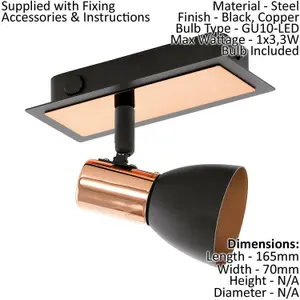 Ceiling Spot Light & 2x Matching Wall Lights Black & Copper Adjustable Shade