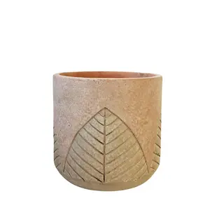 Rustic Embossed Leaf Design Indoor Plant Pot - H12 cm