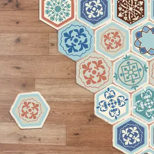 Walplus Victorian Hexagon Floor Tiles Stickers, Home Decorations, DIY Art, Decal