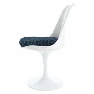 White Tulip Dining Chair with Blue Textured Cushion