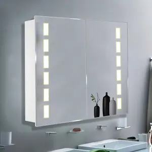 White Sensor Wall Bathroom Mirror Cabinet LED Lighting with Shaver Socket and Bluetooth Speaker 650 x 600 mm