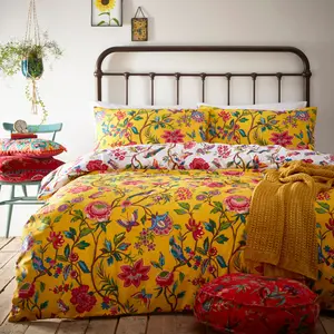 Rufus Cotton Blend, Polyester Floral Duvet Cover Set with Pillowcases Yellow / Super King - 2 Standard Pillowcases