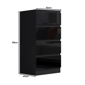 4 Drawer Chest Of Drawers High Gloss Black Bedroom Furniture