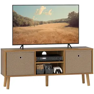 HOMCOM Modern TV Cabinet Stand w/ Shelves & Drawers, Bedroom Brown