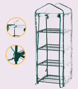 4 Tier Mini Greenhouse Compact Double Zip Sturdy Steel Frame Transparent Plastic PVC Cover Indoor Outdoor Garden 69 x 49 x 160cm