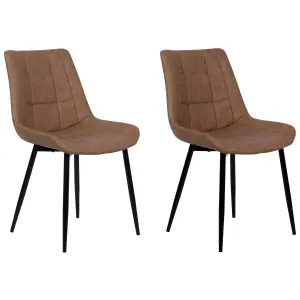 Set of 2 Dining Chairs MELROSE II Faux Leather Golden Brown