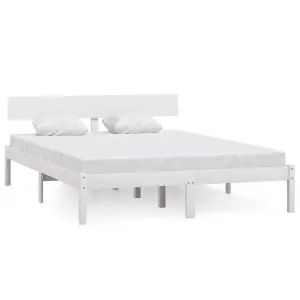 Berkfield Bed Frame White Solid Wood Pine 135x190 cm Double