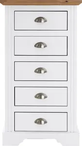 Toledo 5 Drawer Narrow Chest in White and Oak Effect Veneer