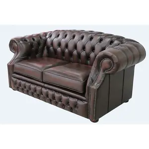 Chesterfield 2 Seater Antique Brown Leather Sofa Bespoke In Buckingham Style