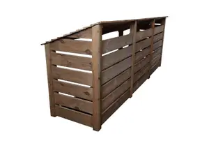 Slatted wooden log store with door W-335cm, H-126cm, D-88cm - brown finish