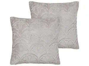 Set of 2 Cushions GLORIOSA Cotton 45 x 45 cm Geometric Embossed Grey