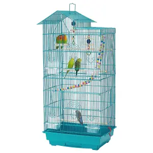 Yaheetech Teal Blue Large Roof Top Metal Bird Cage w/ Swing and Ladder