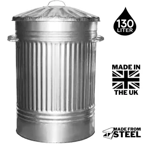 Extra Large Galvanised Bin Retro  Style Bin - 130L Steel Bin