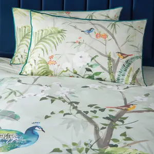 Peacock Jungle Cotton No Pattern Duvet Cover Set with Pillowcases Super King - 2 Standard Pillowcases