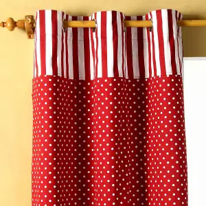 Homescapes Polka Dots Red Ready Made Eyelet Curtain Pair, 137 x 228 cm Drop