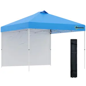 Outsunny 3x(3)M Pop Up Gazebo Canopy Tent w/ 1 Sidewall Carrying Bag Blue