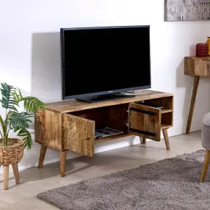 Rejoya Light Mango Wood TV Stand with 2 Doors & 2 Shelves