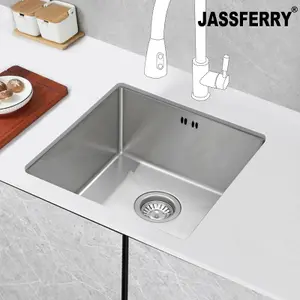 JASSFERRY Undermount Kitchen Sink Handmade 1.2mm Thickness Stainless Steel Single One Bowl 440 x 440 mm, with Overflow