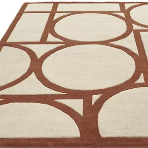 Rust Geometric Wool Bordered Geometric Rug For Bedroom & Living Room-200cm X 290cm